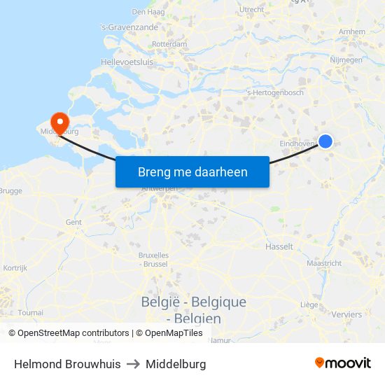Helmond Brouwhuis to Middelburg map