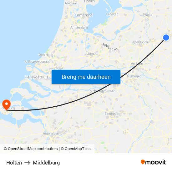 Holten to Middelburg map