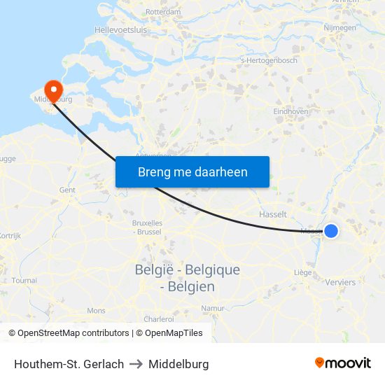 Houthem-St. Gerlach to Middelburg map