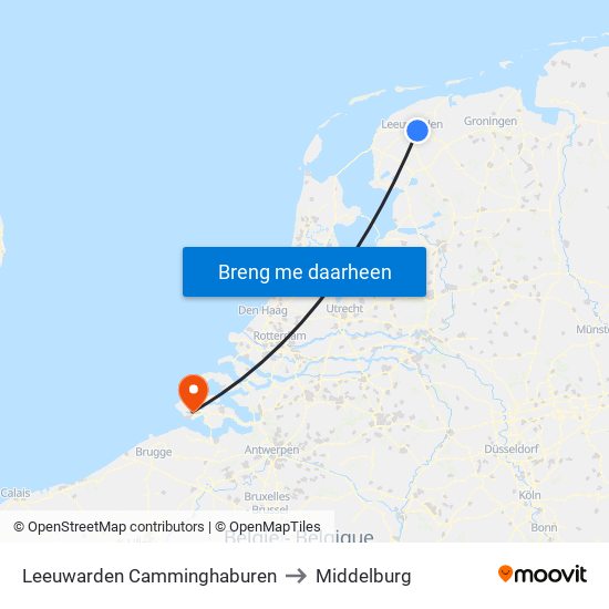 Leeuwarden Camminghaburen to Middelburg map