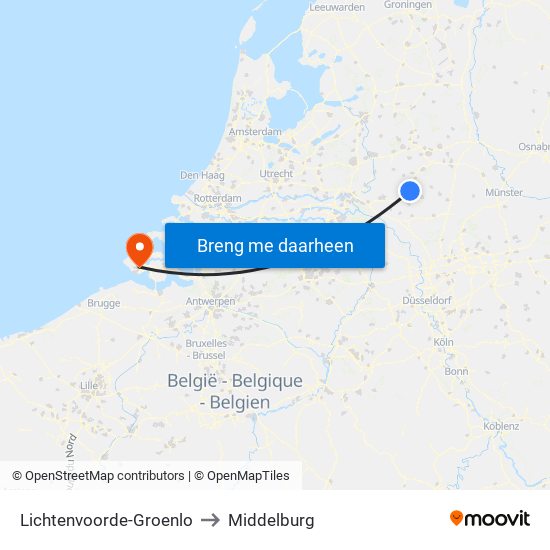 Lichtenvoorde-Groenlo to Middelburg map