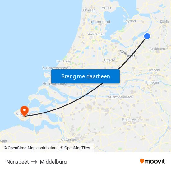Nunspeet to Middelburg map