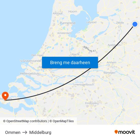 Ommen to Middelburg map