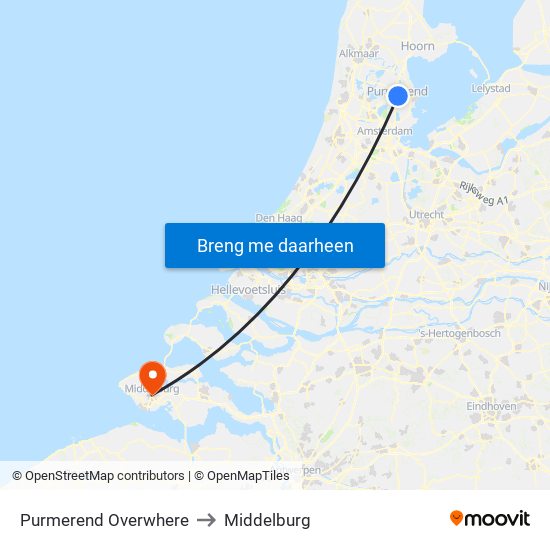 Purmerend Overwhere to Middelburg map