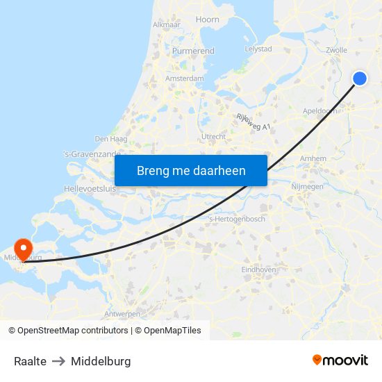 Raalte to Middelburg map