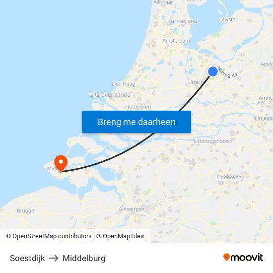 Soestdijk to Middelburg map