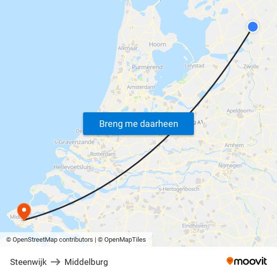 Steenwijk to Middelburg map