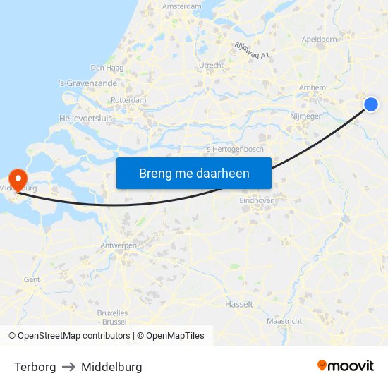 Terborg to Middelburg map