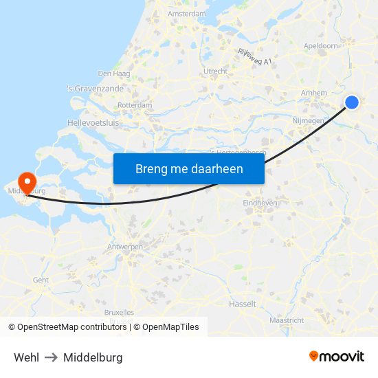 Wehl to Middelburg map