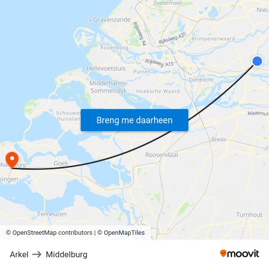 Arkel to Middelburg map