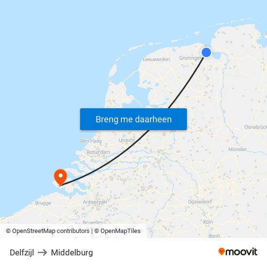 Delfzijl to Middelburg map
