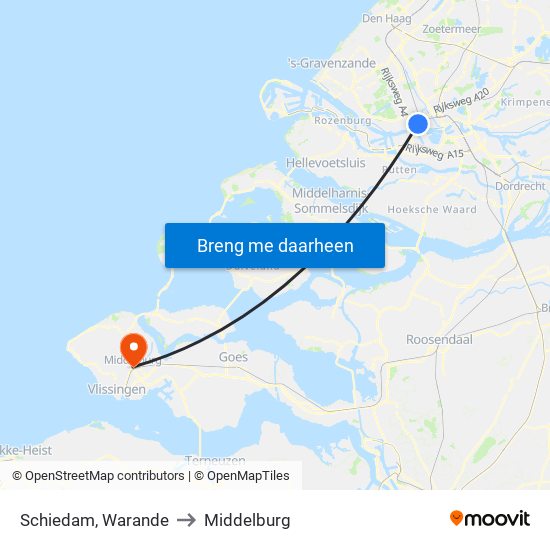 Schiedam, Warande to Middelburg map