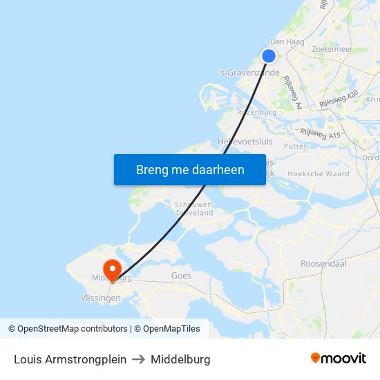 Louis Armstrongplein to Middelburg map
