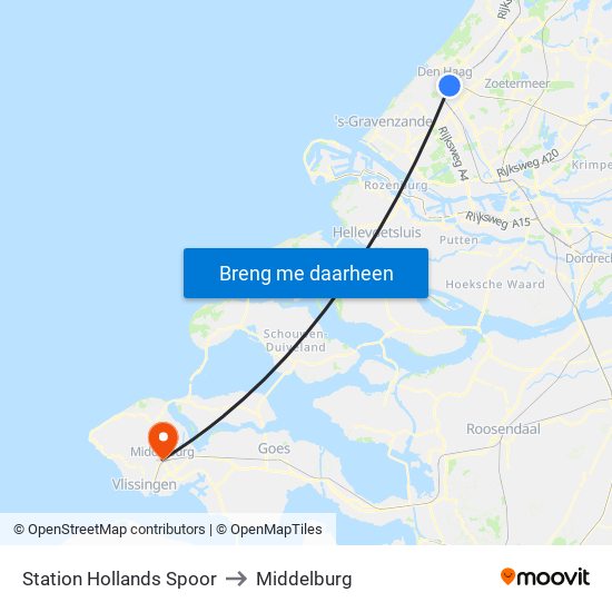 Station Hollands Spoor to Middelburg map