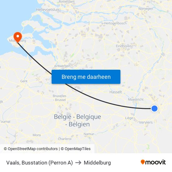 Vaals, Busstation (Perron A) to Middelburg map
