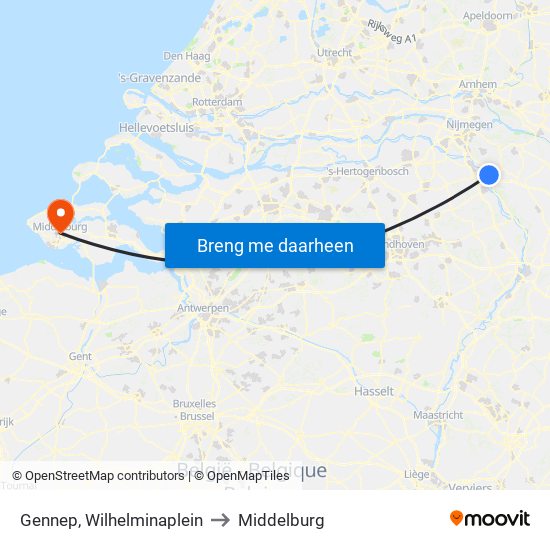 Gennep, Wilhelminaplein to Middelburg map