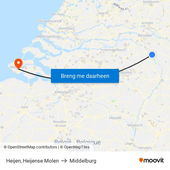 Heijen, Heijense Molen to Middelburg map