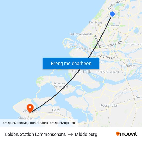 Leiden, Station Lammenschans to Middelburg map