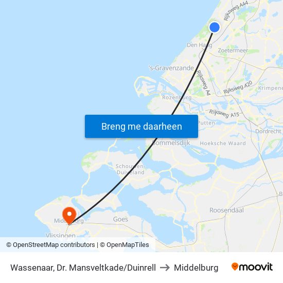Wassenaar, Dr. Mansveltkade/Duinrell to Middelburg map