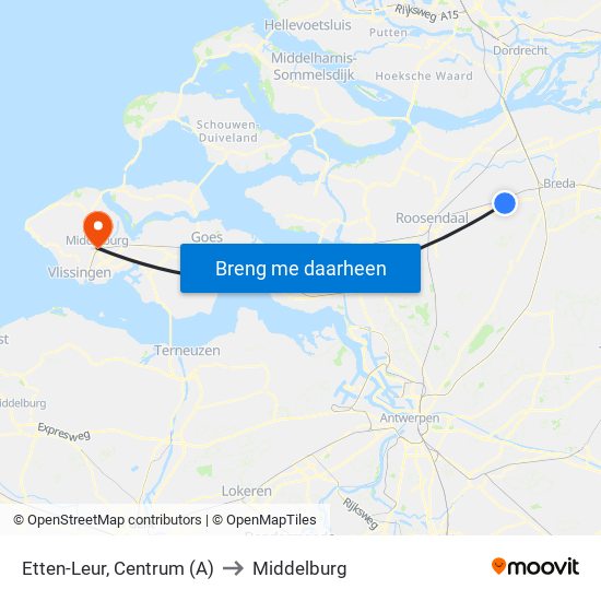Etten-Leur, Centrum (A) to Middelburg map