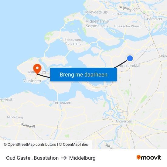 Oud Gastel, Busstation to Middelburg map