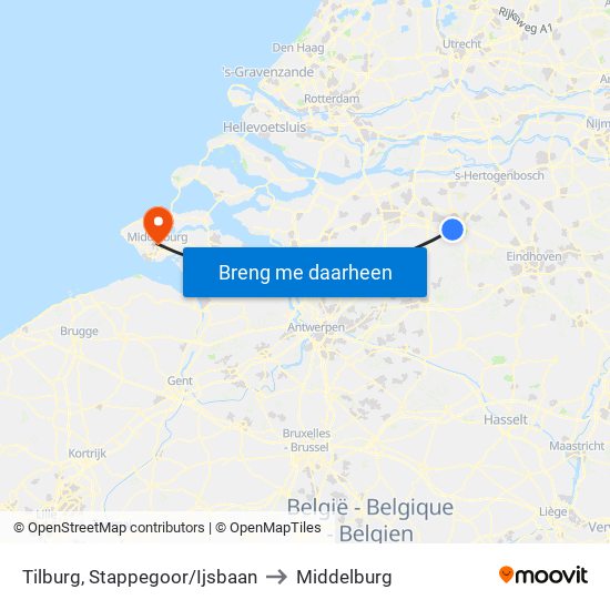 Tilburg, Stappegoor/Ijsbaan to Middelburg map