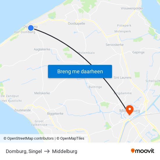 Domburg, Singel to Middelburg map