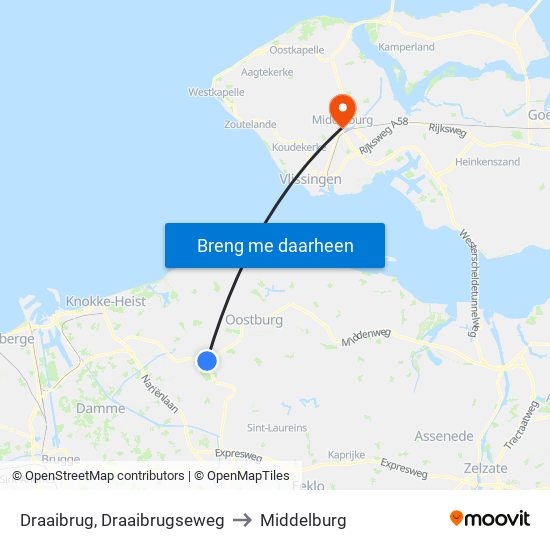 Draaibrug, Draaibrugseweg to Middelburg map