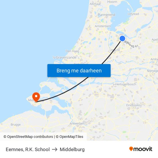 Eemnes, R.K. School to Middelburg map