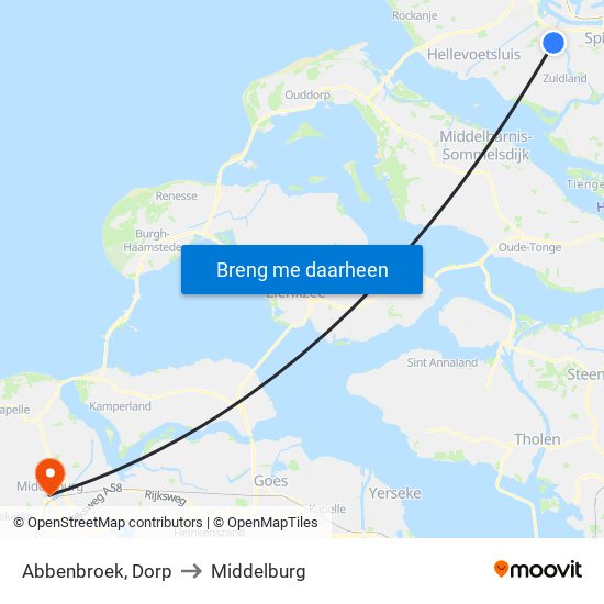 Abbenbroek, Dorp to Middelburg map