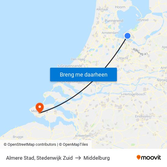 Almere Stad, Stedenwijk Zuid to Middelburg map