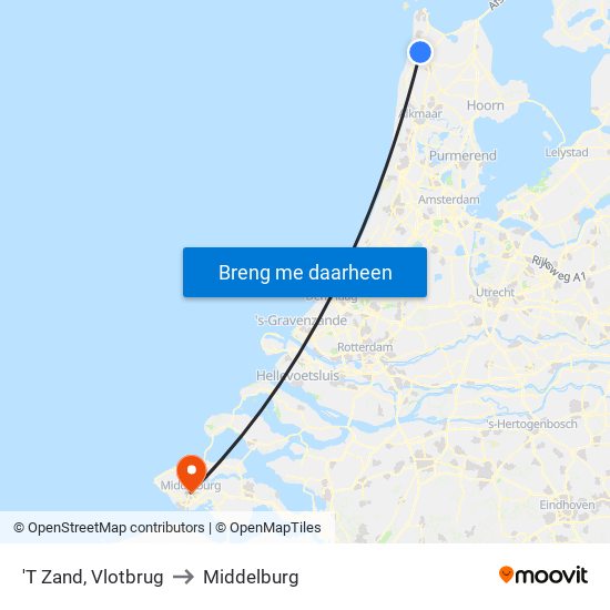 'T Zand, Vlotbrug to Middelburg map