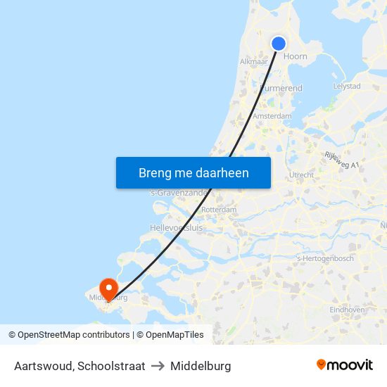 Aartswoud, Schoolstraat to Middelburg map