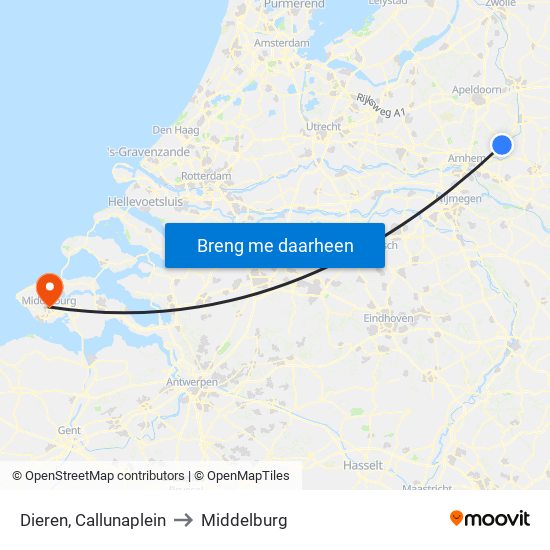 Dieren, Callunaplein to Middelburg map