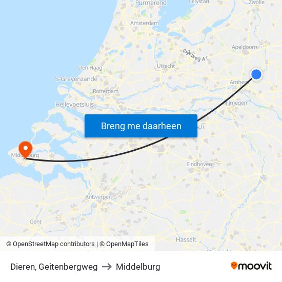 Dieren, Geitenbergweg to Middelburg map