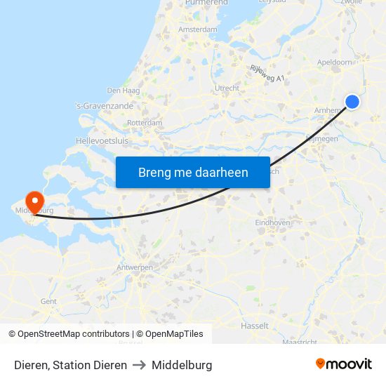 Dieren, Station Dieren to Middelburg map