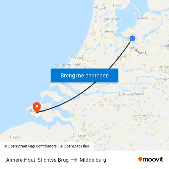 Almere Hout, Stichtse Brug to Middelburg map