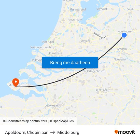 Apeldoorn, Chopinlaan to Middelburg map