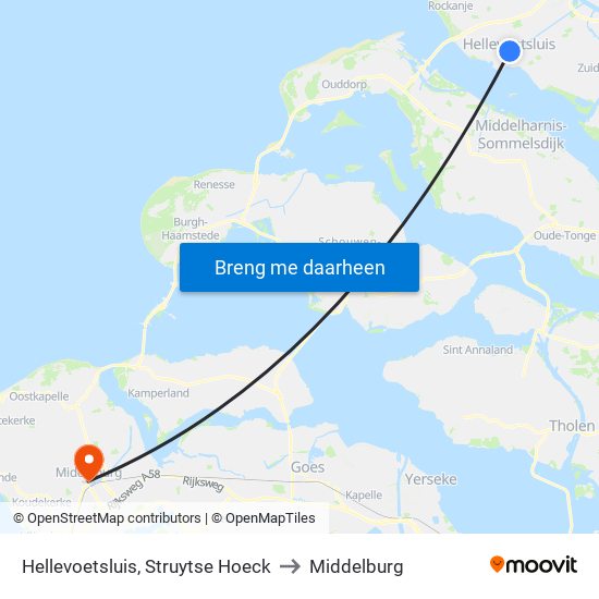 Hellevoetsluis, Struytse Hoeck to Middelburg map