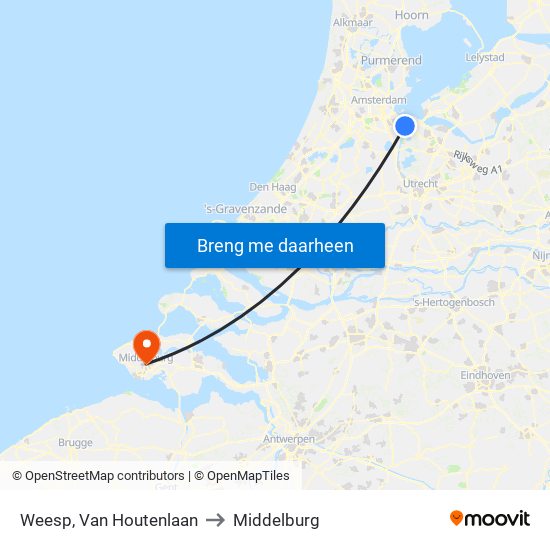 Weesp, Van Houtenlaan to Middelburg map