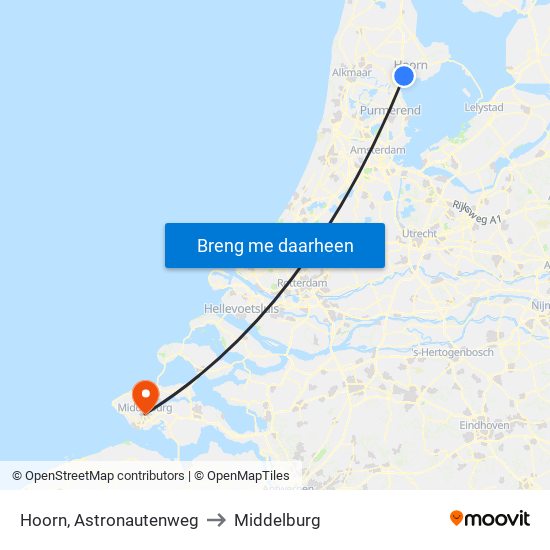 Hoorn, Astronautenweg to Middelburg map