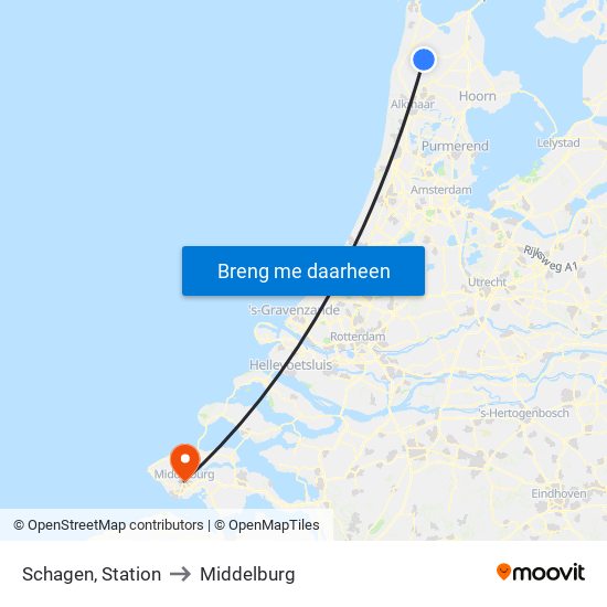 Schagen, Station to Middelburg map