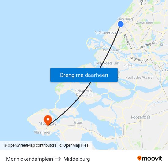 Monnickendamplein to Middelburg map