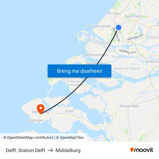 Delft, Station Delft to Middelburg map