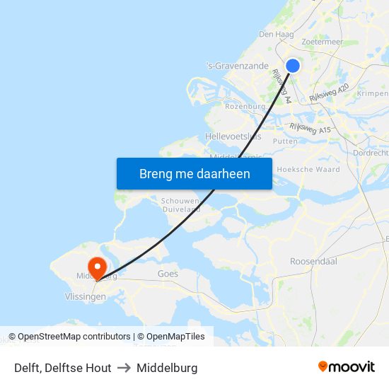 Delft, Delftse Hout to Middelburg map