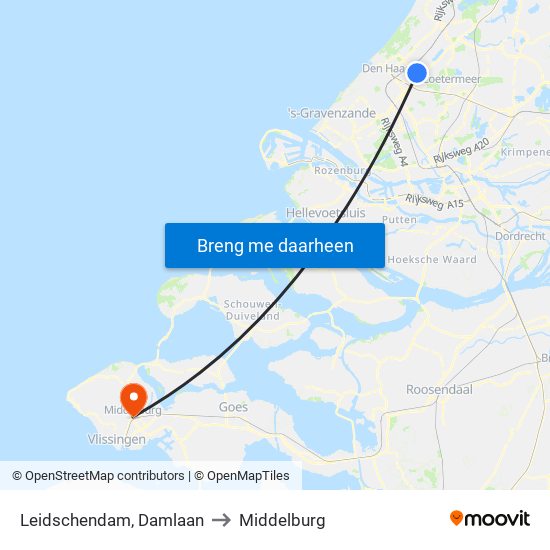Leidschendam, Damlaan to Middelburg map