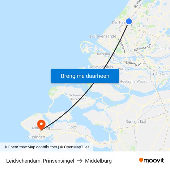 Leidschendam, Prinsensingel to Middelburg map