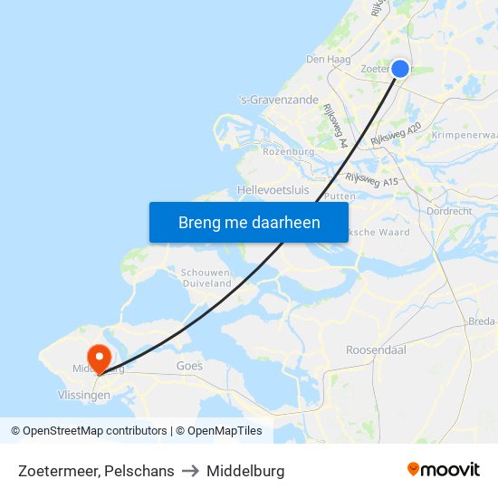 Zoetermeer, Pelschans to Middelburg map