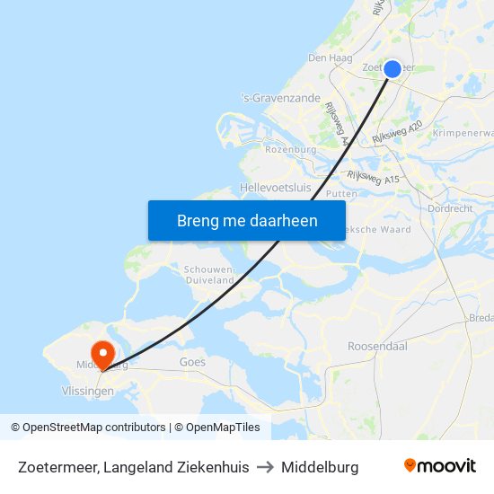 Zoetermeer, Langeland Ziekenhuis to Middelburg map