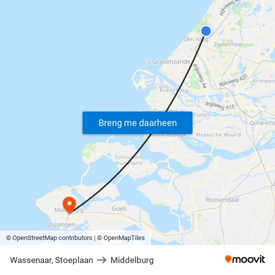 Wassenaar, Stoeplaan to Middelburg map